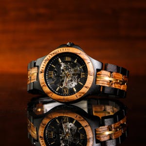 Engraved Wood Watch for Men, Customized Wooden Watch, Personalized Gift for Him, Boyfriend Gift, Anniversary Gift for husband, Birthday Gift Black