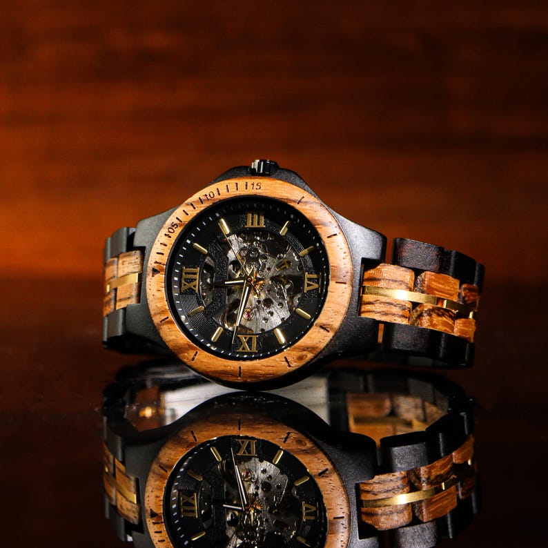 Engraved Wood Watch for Men, Customized Wooden Watch, Personalized Gift for Him, Boyfriend Gift, Anniversary Gift for husband, Birthday Gift Black