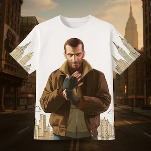 Retro Graphic Gamer Tee: Urban Adventure Polyester T-Shirt
