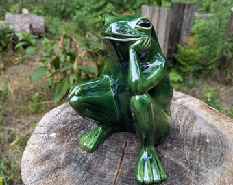 9" Happy Grumpy Frog Ceramic