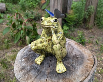 9" Happy Grumpy Frog Ceramic
