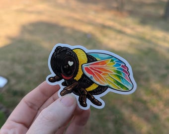 2,5" regnbågsbi-klistermärke