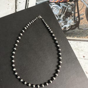 Sterling Silver and Black Onyx Beaded Necklace - 20&quot;