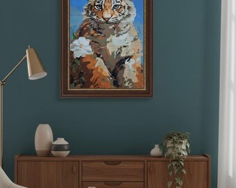 Hand-Painted Tiger Acrylic Artwork – 40x50cm Wildlife Canvas | Nature-Inspired Animal Art | Tiger Wall Decor