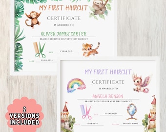 Certificado de primer corte de pelo para niños, premio imprimible para bebés, recuerdo para niños pequeños, plantilla para recordar el corte de pelo