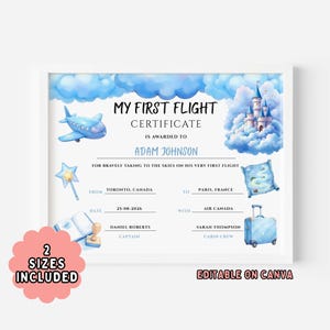 First Flight Enchanted Sky Adventure Certificate for Kids Printable Magical Airplane Award Castle Travel-Themed Keepsake Instant Download