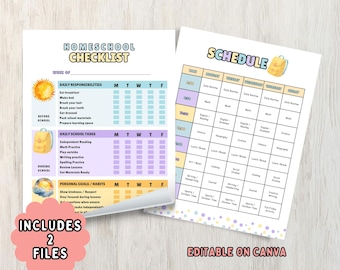 Editable Homeschool Checklist Daily Schedule Printable Student Planner Daily Responsibilities School Tasks Homeschool Organizer