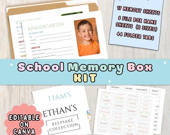 School Memory Box Printable Pages, Kids Keepsake Kit, First Day of School Questionnaire, Milestone Pages