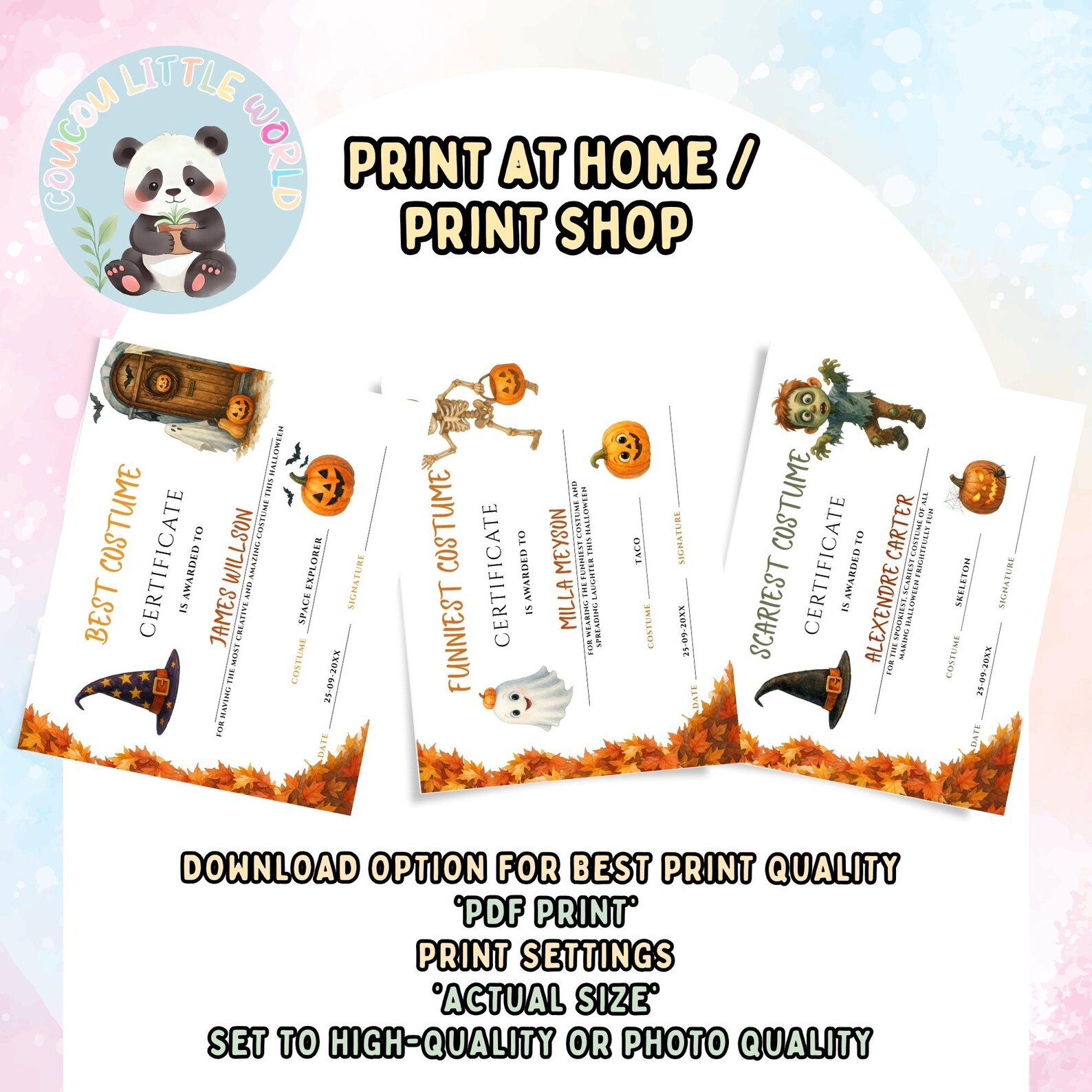Printable Halloween Costume Certificates for Kids School Party Editable ...