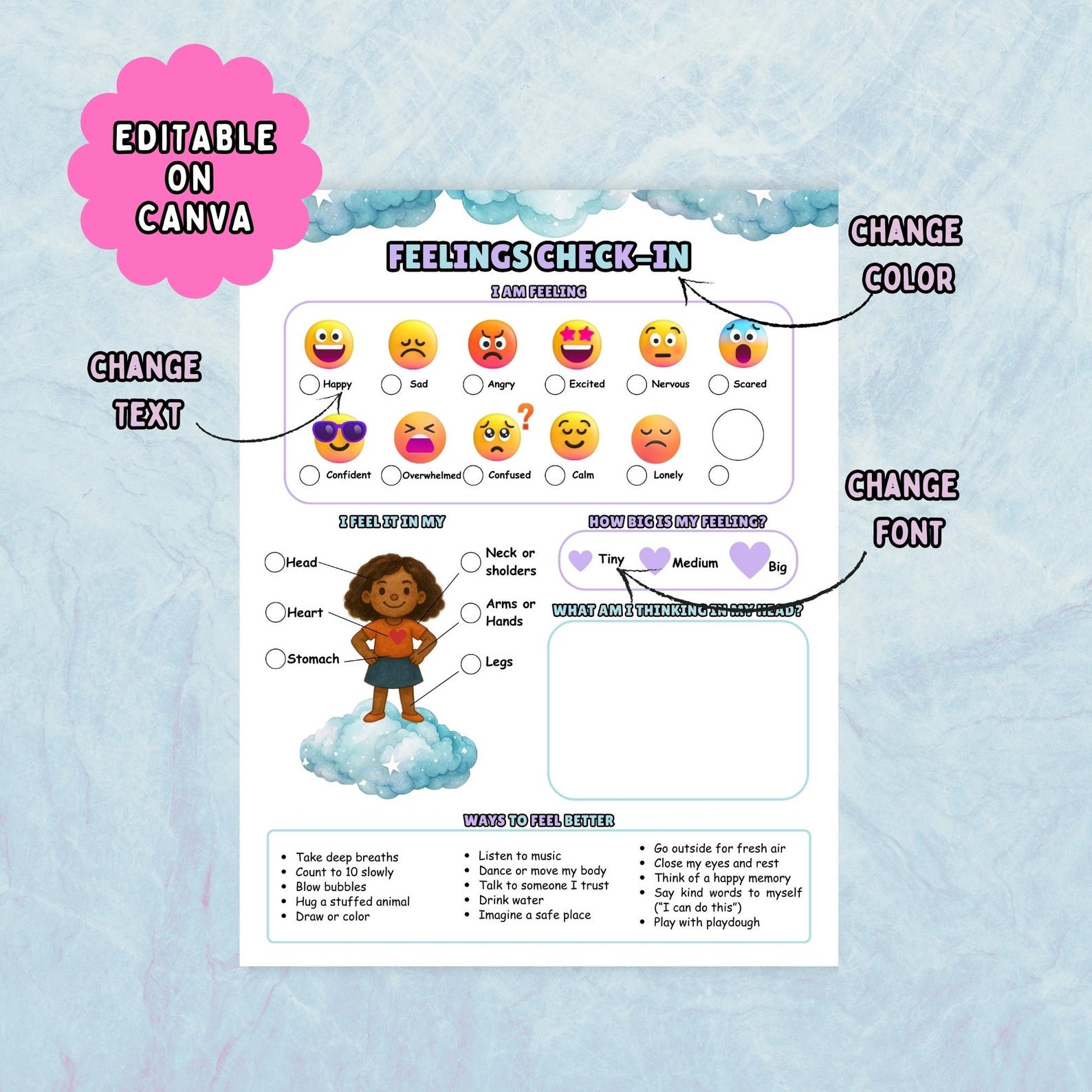 Feeling Check in Worksheet for Kids Emotional Regulation Tracker Daily ...