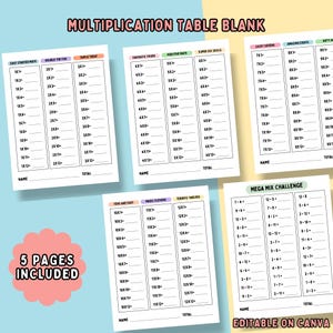 Printable Multiplication Worksheets, Blank Times Table, Math Drills, Fill in the Blanks, Answers