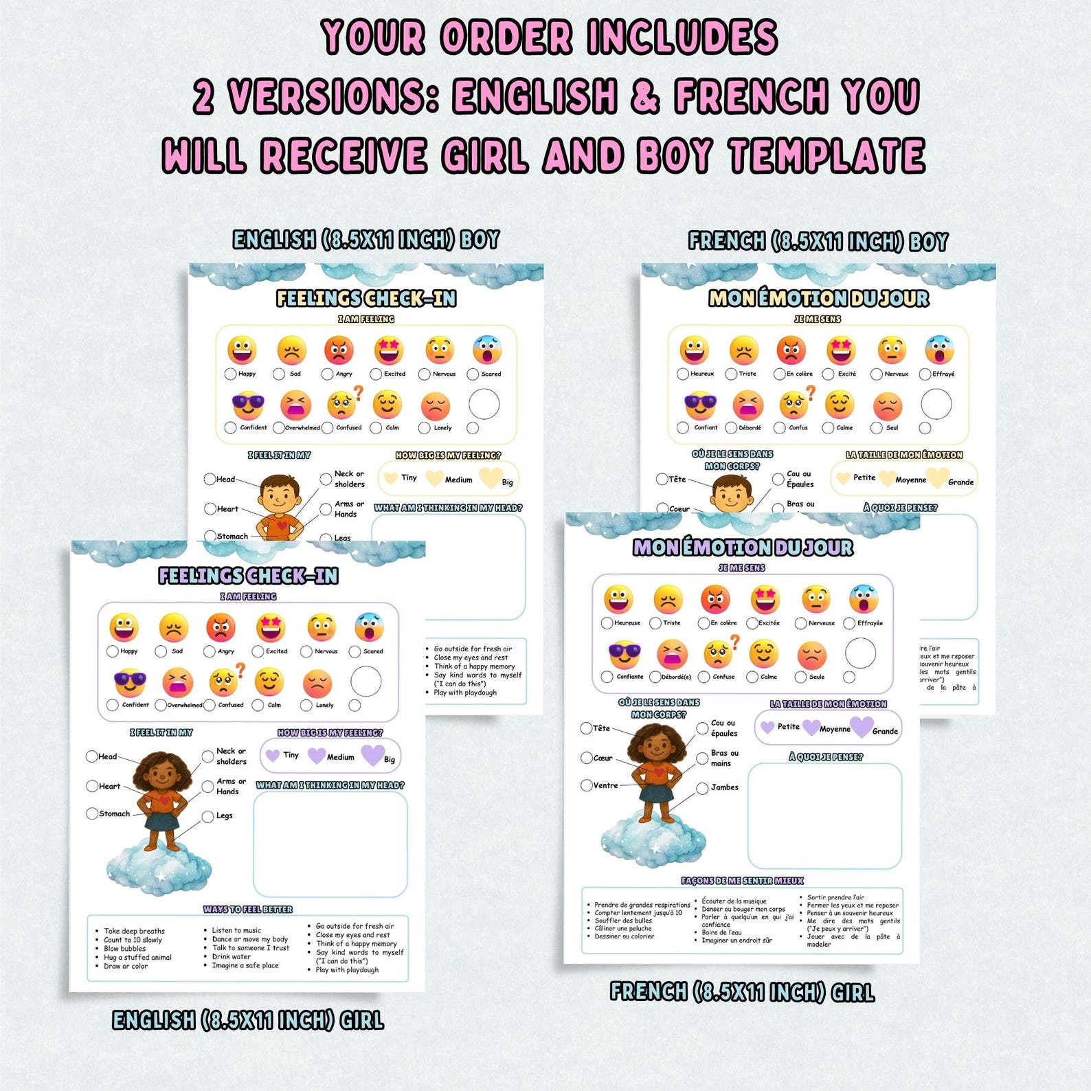 Feeling Check in Worksheet for Kids Emotional Regulation Tracker Daily ...