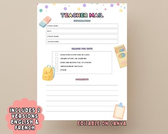Happy Mail from Teacher Positive Notes for Students Teacher Communication Printable Teacher Feedback Student Recognition Notes