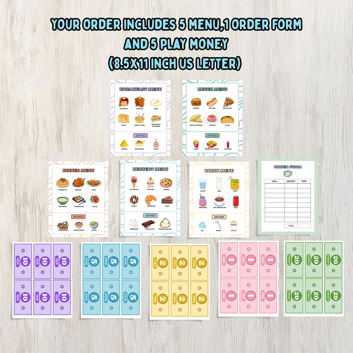 Pretend Play Restaurant Menu Kids Restaurant Menu Set Play Kitchen ...