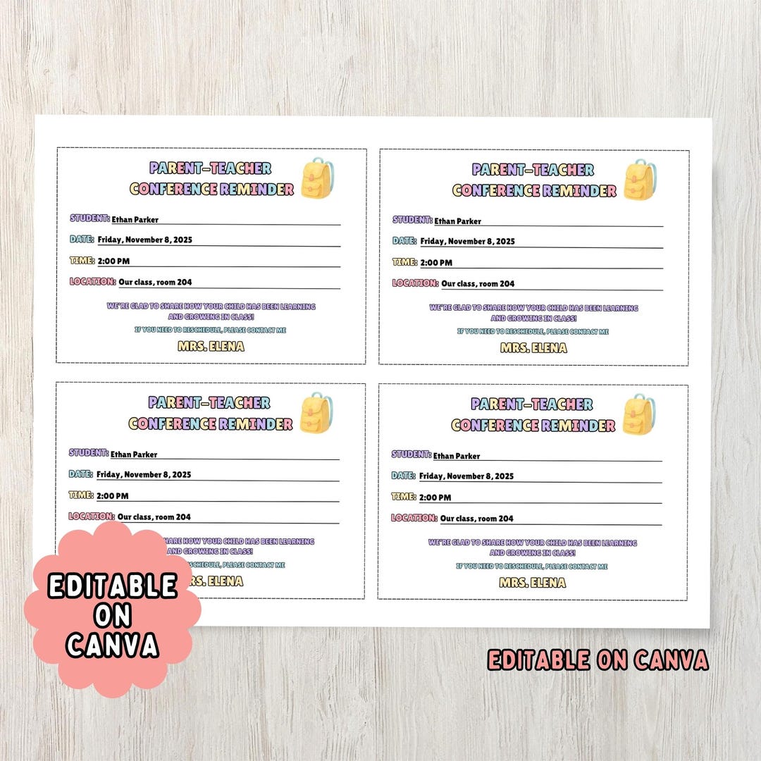 Parent Teacher Conference Reminder, Printable Meeting Note, Teacher ...
