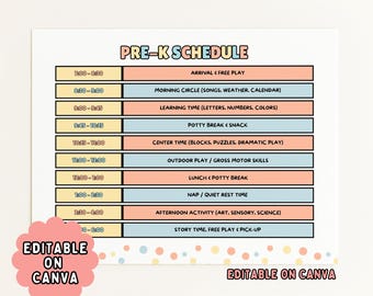 Pre K Scheduling Template, Editable Daily Schedule, Teacher Planner, Preschool Routine, Homeschool Template, Instant Download, Printable PDF