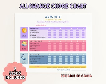 Chore List to Earn Money, Kids Chore Chart, Printable Responsibility Tracker, Editable Daily Routine