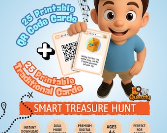 Tarjetas de pistas para la búsqueda del tesoro / Juego interactivo con códigos QR, de 4 a 6 años (descarga digital)