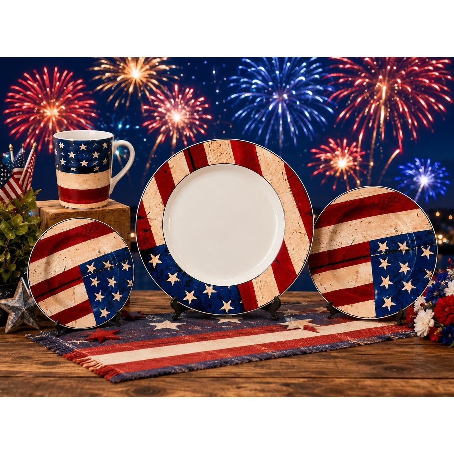 アメリカンフラッグ柄 プレートセット　LA購入 Vintage Flag Dinnerware - Etsy