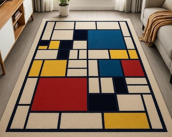 Mondrian Style Abstract Rug | Hand-Tufted Geometric Mid-Century Modern Carpet
