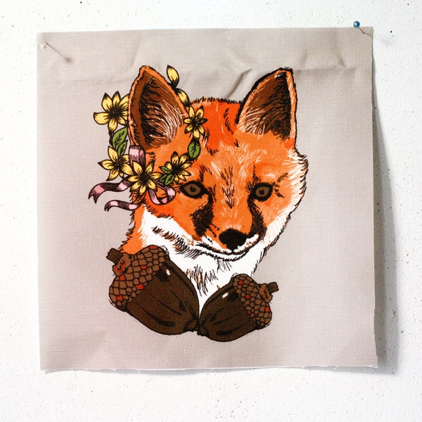 printed canvas patch - Fox Prince- 7" x7"
