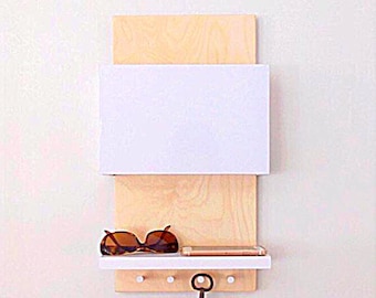 Minimalist Wall Decor, Magnetic Dry Erase Board, Modern, Entry, Office Organizer, Magazine, Mail, Holder with Shelf, Key Hooks, Multipurpose