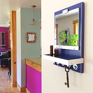 Entry Mirror Organizer, Shelf Storage, Wall Mount Modern Decor, Creative Solutions for the Office & Home, Industrial Style, Functional