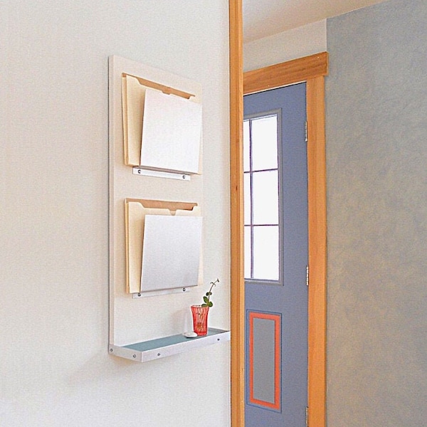 Wall Mount File Organizer with Shelf, Modern Office Decor