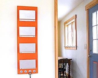 Mail Organizer for Family, Orange Modern Wall Mount Mail Holder, Storage for Keys, Office or Home Interior Decor, Minimalist & Functional