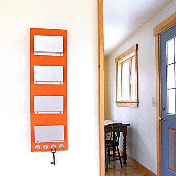 Mail Organizer for Family, Orange Modern Wall Mount Mail Holder, Storage for Keys, Office or Home Interior Decor, Minimalist & Functional