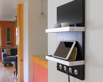 Wall Mount Charging Station, iPad Dock, Key Hooks, Modern Decor
