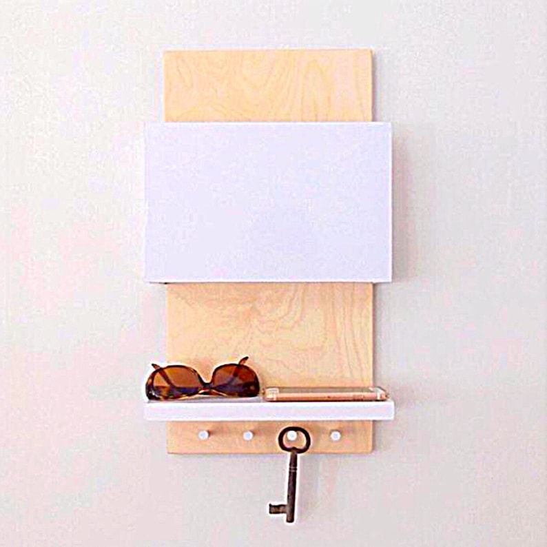 Minimalist Wall Decor, Magnetic Dry Erase Board, Modern, Entry, Office Organizer, Magazine, Mail, Holder with Shelf, Key Hooks, Multipurpose image 1