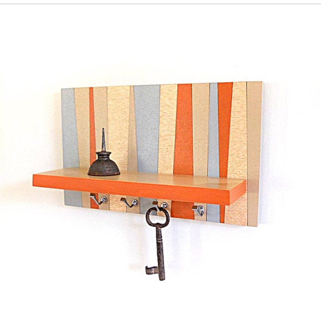 Wall Art Shelf Entry Decor Key Hooks Modern Linear Design Etsy