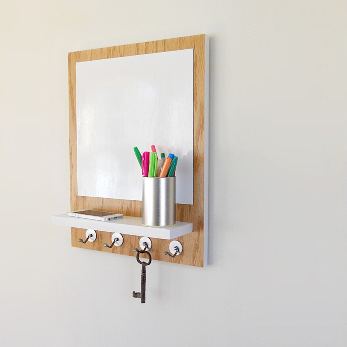 WOODEN MESSAGE CENTER with White Board Shelf and Etsy