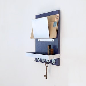 Hand Painted Mail Organizer with Shelf and Key Hooks, Customize Color, Wall Mount