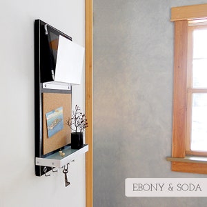 Message Storage Center,  iPad, Mail, Magazine Holder, Shelf and Cork Board,  Key Hooks, Office Organizer, Wall Mount Decor Solutions