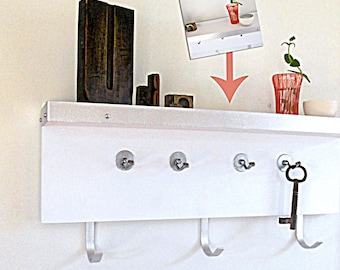 Modern Wall Shelf, Wall Mount Coat and Key Hooks with Shelf for Entry, Interior Decor, Minimalist Design, Cottage-core, Gift for Her