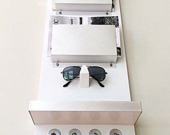 Entry Mail Organizer, Wall Mount Sunglasses and Key Holder, Modern Multipurpose Decor, Home & Office Furniture, Iphone Shelf Storage,
