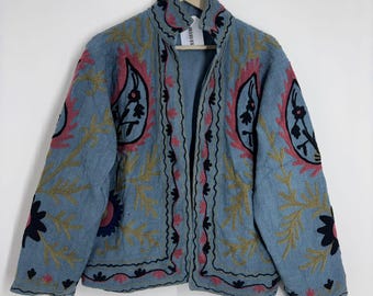 Boho Suzani Embroidered Jacket – Vintage Floral Bohemian Coat