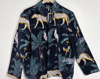 Handmade Velvet Safari Jacket – Tropical Animal Print Artwear