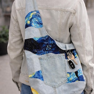 Modello di cucito fai da te per borsa rotonda stellata: borsa hobo tote con tutorial video