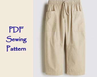 Barrel-Leg Cotton Pants Sewing Pattern | Kids Beginner Outfit (PDF Pattern)