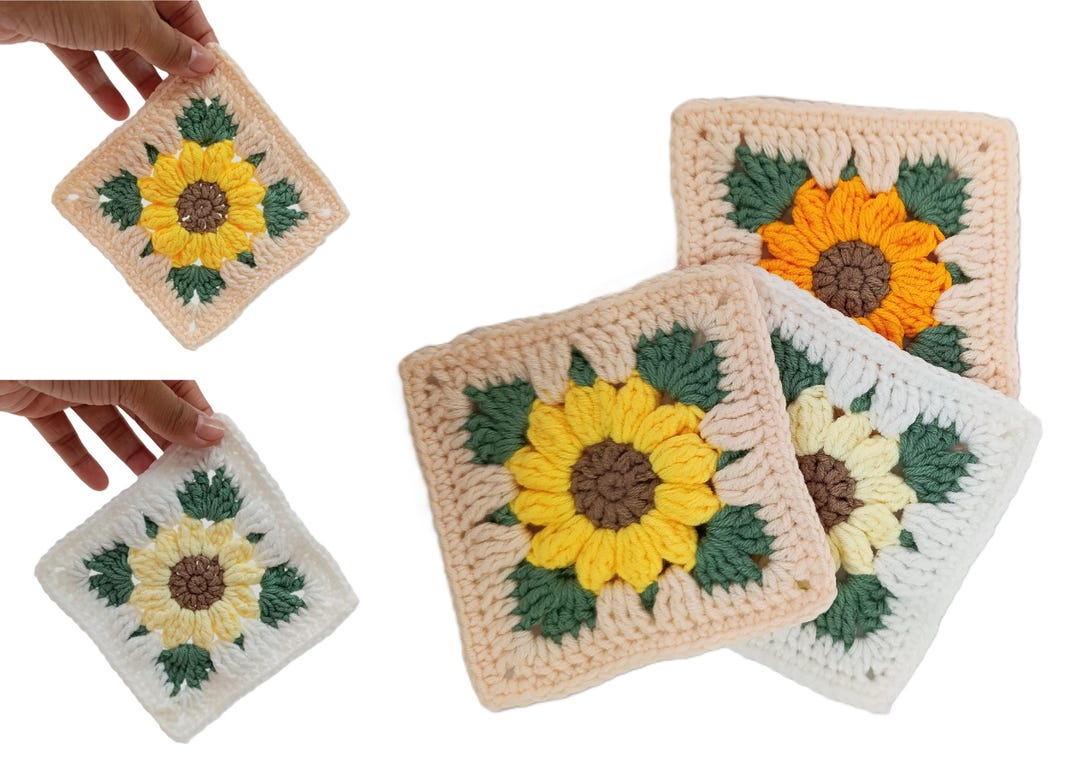 Crochet Sunflower Granny Square: Easy Boho Tutorial (PDF Pattern ...