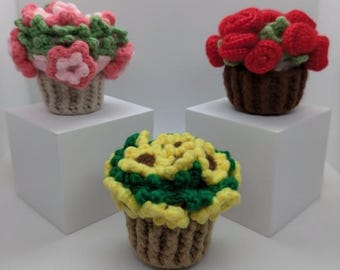 Crochet Flower Coaster & Pot Pattern: Sunflower, Rose, Blossom (PDF)