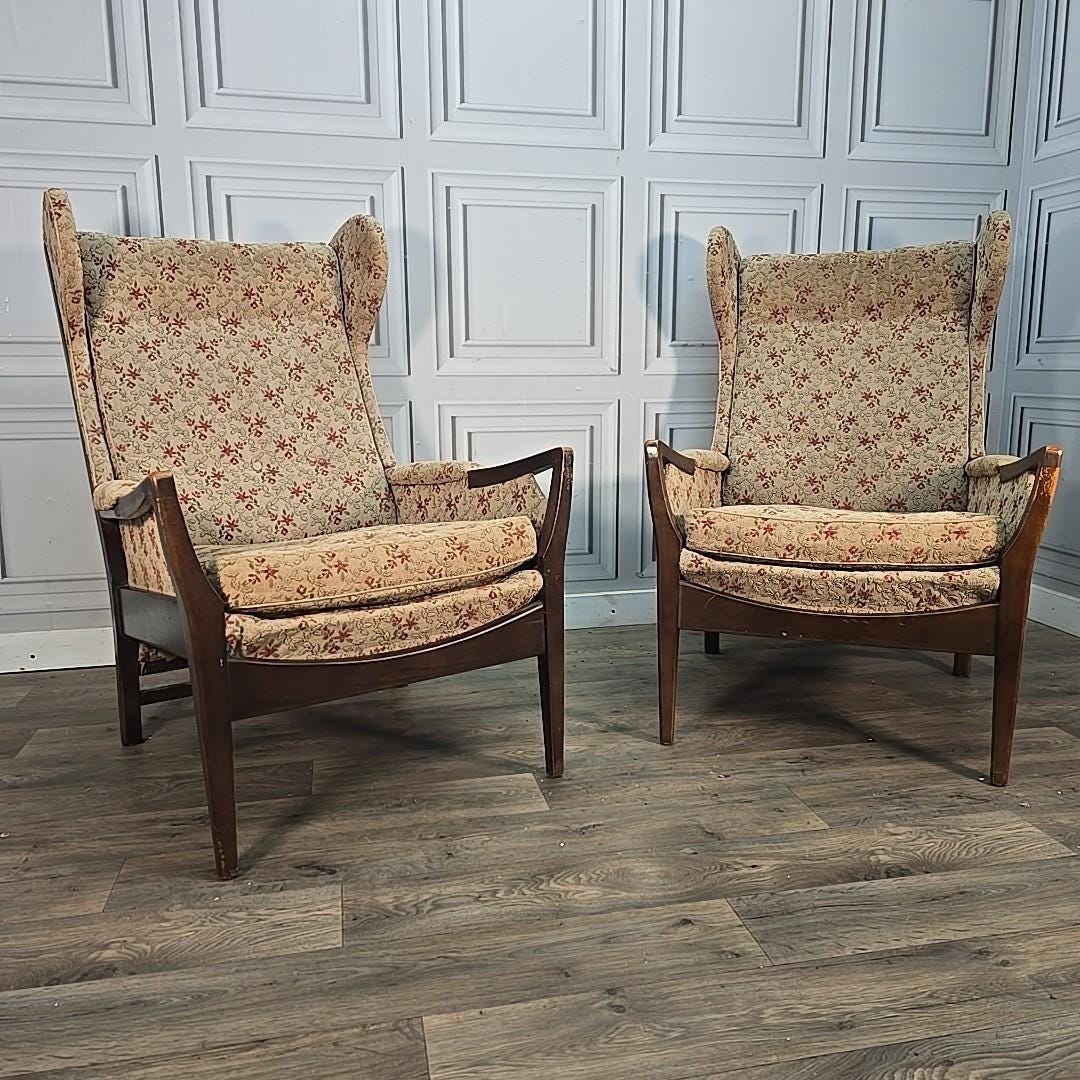 Cintique シンティーク【Vintage｜EUR 60's 70s'】 Vintage Cintique Lounge Armchairs Pair Wingback Cushion Seats