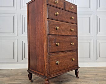 Antique Oak Tallboy Chest Of Drawers - Waring & Gillow - Wooden Commode Vintage