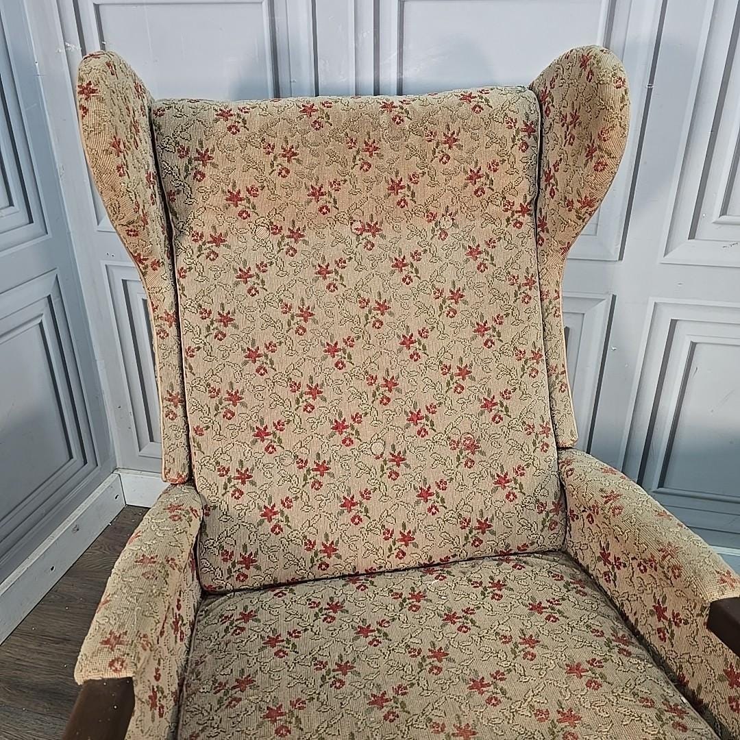 Vintage Cintique Lounge Armchairs Pair Wingback Cushion Seats