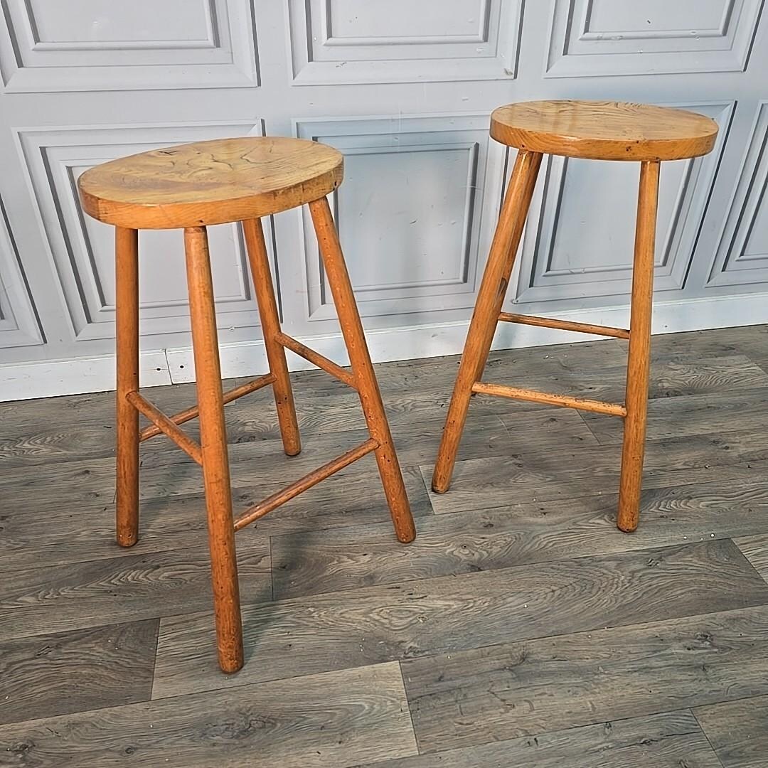 Vintage Rustic Kitchen Stools Solid Elm - Lab Bar Seats Industrial Mid ...
