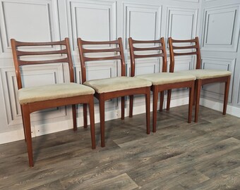 Vintage Teak Dining Chairs - Mid Century Set Of 4 Danish Style Ladder Back Seats