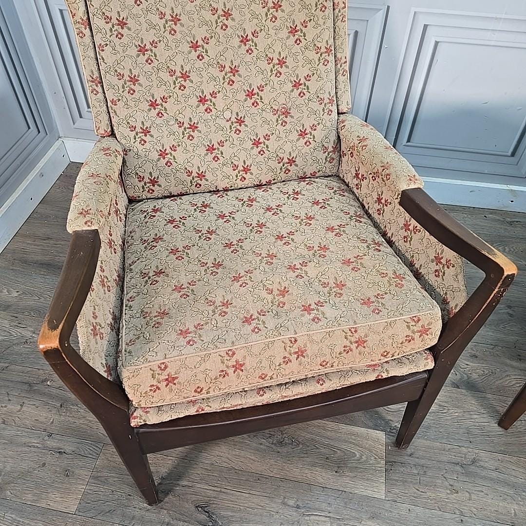 Vintage Cintique Lounge Armchairs Pair Wingback Cushion Seats